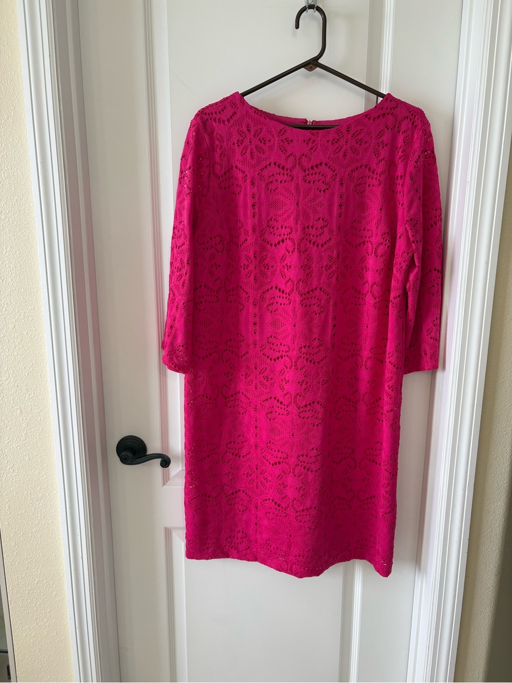 Chico’s Lace Shift Dress Size 2 Pink Fuchsia NWT Lined 3/4 Sleeve
